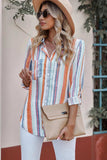 Striped Button-Up Curved Hem Shirt with Breast Pocket - Trendsi - Flyclothing LLC