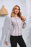 Ribbed Round Neck Long Sleeve Blouse - Trendsi - Flyclothing LLC
