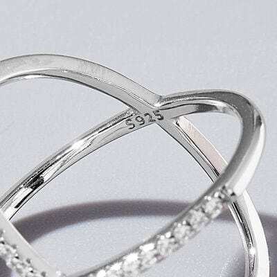 X Shape Inlaid Zircon 925 Sterling Silver Ring - Trendsi - Flyclothing LLC