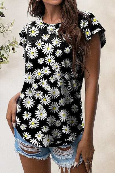 Printed Round Neck Short Sleeve T-Shirt - Trendsi - Flyclothing LLC