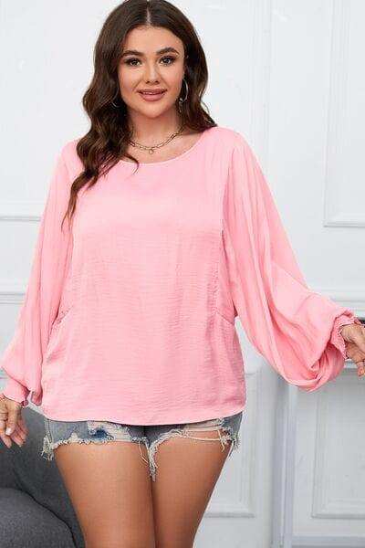 Plus Size Lantern Sleeve Dropped Shoulder Blouse - Trendsi - Flyclothing LLC