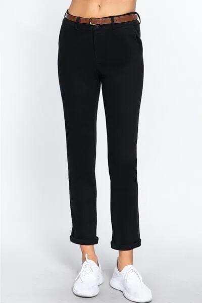 ACTIVE BASIC Cotton-Span Twill Straight Pants - Trendsi - Flyclothing LLC