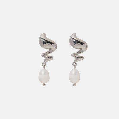 Twisted Stainless Steel Pearl Drop Earrings - Trendsi - Flyclothing LLC