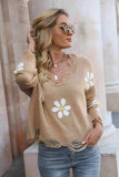 Flower Distressed Long Sleeve Sweater - Trendsi - Flyclothing LLC