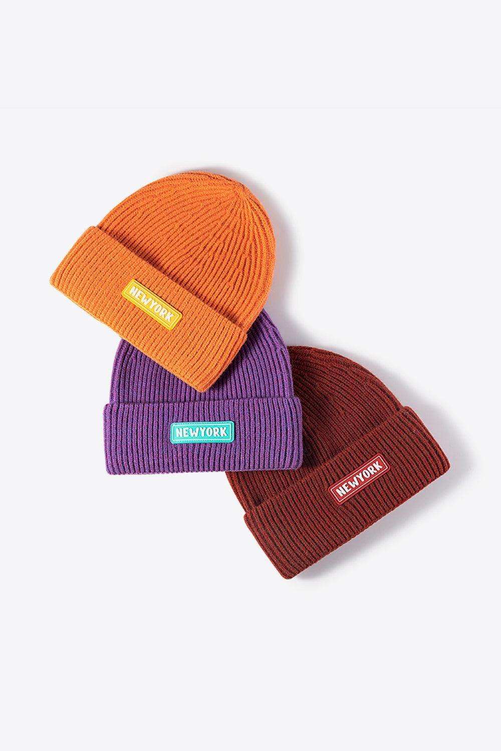 NEWYORK Patch Rib-Knit Cuffed Beanie - Trendsi - Flyclothing LLC