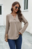 Buttoned Notched Neck Long Sleeve T-Shirt - Trendsi - Flyclothing LLC