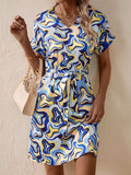 Tied Printed V-Neck Short Sleeve Dress - Trendsi - Flyclothing LLC