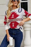 Printed Round Neck Long Sleeve Sweater - Trendsi - Flyclothing LLC