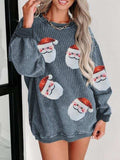 Sequin Santa Patch Ribbed Sweatshirt - Trendsi - Flyclothing LLC