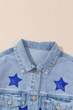 Pocketed Geometric Collared Neck Denim Jacket - Trendsi - Flyclothing LLC