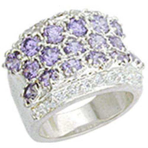 Alamode High-Polished 925 Sterling Silver Ring with AAA Grade CZ in Light Amethyst - Alamode - Flyclothing LLC