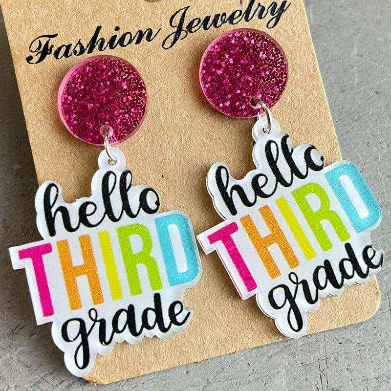 HELLO SECOND GRADE Acrylic Dangle Earrings - Trendsi - Flyclothing LLC