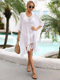Fringe Trim Dolman Sleeve Openwork Cover-Up - Trendsi - Flyclothing LLC