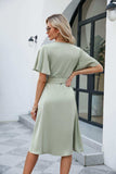 Tie Waist Flutter Sleeve Surplice Dress - Trendsi - Flyclothing LLC