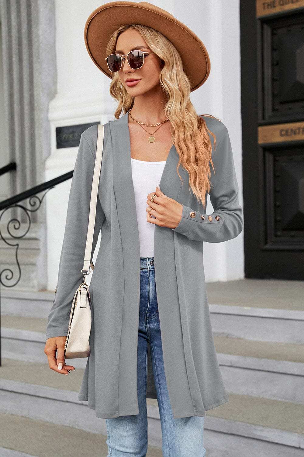 Open Front Long Sleeve Cardigan - Trendsi - Flyclothing LLC