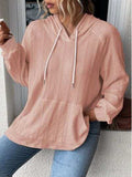 Textured Drawstring Kangaroo Pocket Hoodie - Trendsi - Flyclothing LLC