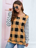 Plaid Striped Round Neck Long Sleeve T-Shirt - Trendsi - Flyclothing LLC