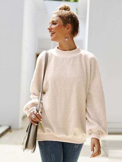 Mock Neck Dropped Shoulder Sweatshirt - Trendsi - Flyclothing LLC