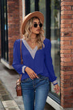 V-Neck Lace Detail Long Sleeve Top - Trendsi - Flyclothing LLC
