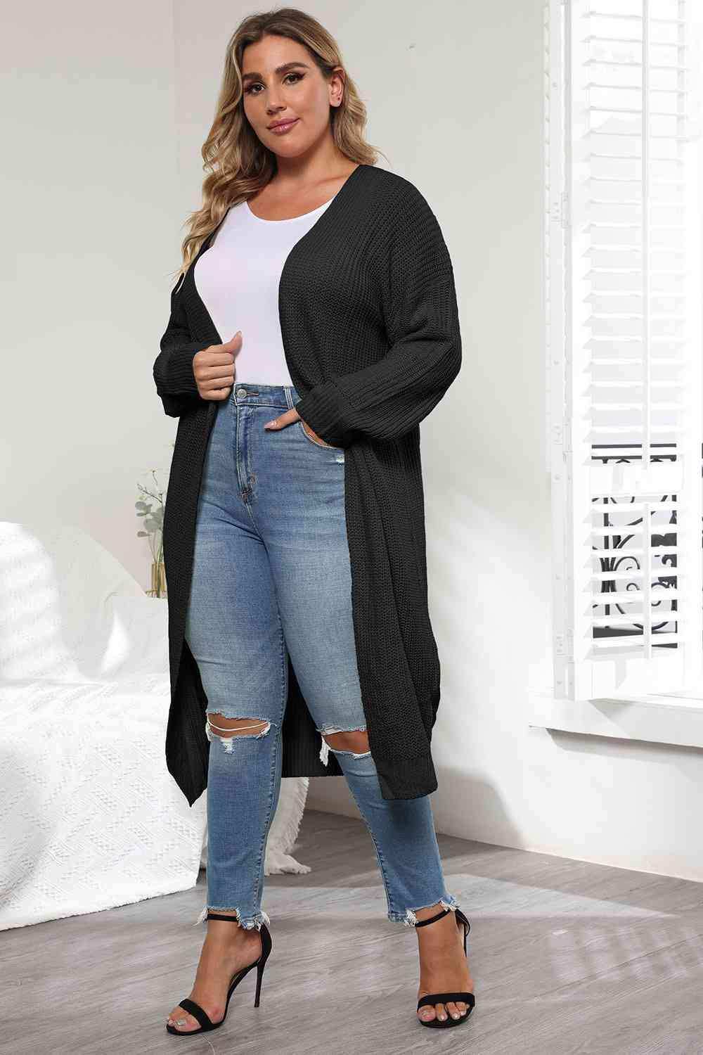 Plus Size Open Front Long Sleeve Cardigan - Trendsi - Flyclothing LLC