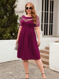 Plus Size Ruched Round Neck Short Sleeve Dress - Trendsi - Flyclothing LLC