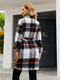 Plaid Belted Collared Neck Button Up Jacket - Trendsi - Flyclothing LLC