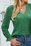 V-Neck Flounce Sleeve Lace Top - Trendsi - Flyclothing LLC