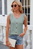 Eyelet Round Neck Wide Strap Tank - Trendsi - Flyclothing LLC