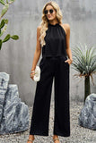 Grecian Neck Sleeveless Pocketed Top and Pants Set - Trendsi - Flyclothing LLC