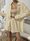 Dropped Shoulder Button Up Top and Elastic Waist Shorts Set - Trendsi - Flyclothing LLC