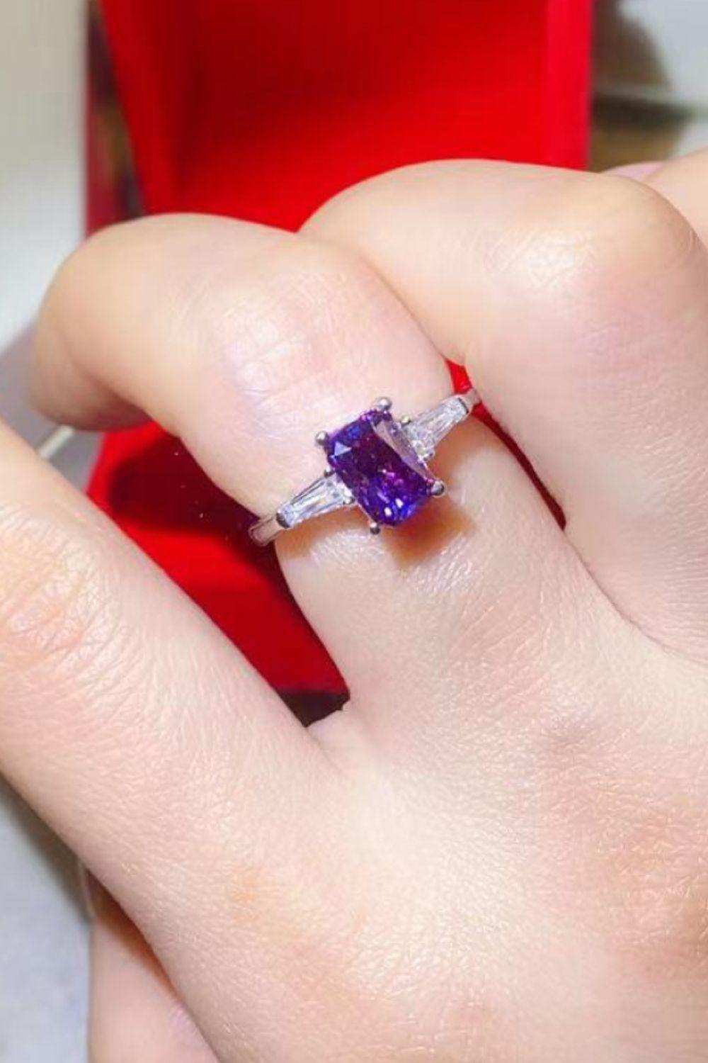 1 Carat Moissanite Platinum-Plated Rectangle Ring in Purple - Trendsi - Flyclothing LLC