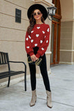 Heart Pattern Lantern Sleeve Round Neck Tunic Sweater - Trendsi - Flyclothing LLC