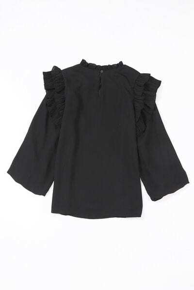 Ruffled Round Neck Long Sleeve Blouse - Trendsi - Flyclothing LLC