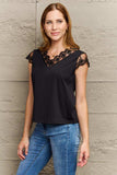 Lace Trim Cap Sleeve Blouse - Trendsi - Flyclothing LLC