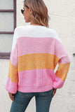 Round Neck Color Block Ribbed Pullover Sweater - Trendsi - Flyclothing LLC