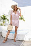 Openwork V-Neck Short Sleeve Cover Up - Trendsi - Flyclothing LLC