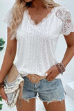 Eyelet Lace Detail V-Neck T-Shirt - Trendsi - Flyclothing LLC