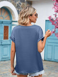 V-Neck Cuffed Blouse - Trendsi - Flyclothing LLC