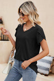 Eyelet Petal Sleeve V-Neck Knit Top - Trendsi - Flyclothing LLC