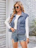 Cap Sleeve Denim Jacket with Pockets - Trendsi - Flyclothing LLC