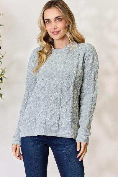 BiBi Cable Knit Round Neck Sweater - Trendsi - Flyclothing LLC