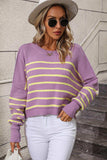 Striped Dropped Shoulder Round Neck Pullover Sweater - Trendsi - Flyclothing LLC