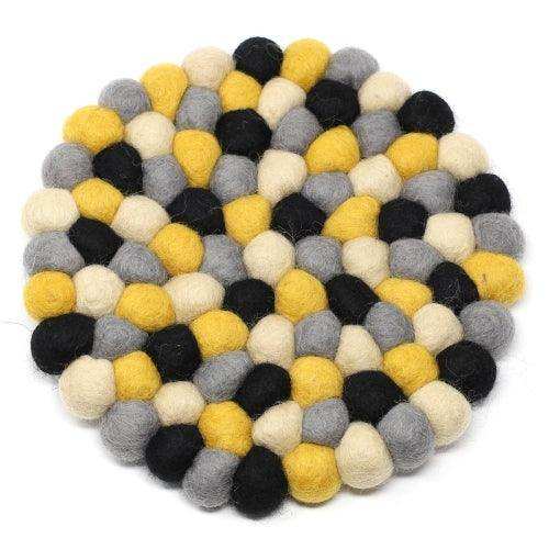 Hand Crafted Felt Ball Trivets from Nepal: Round, Mustard - Global Groove (T) - Global Groove - Flyclothing LLC