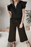 Ruffled Quarter Zip Top and Drawstring Pants Set - Trendsi - Flyclothing LLC