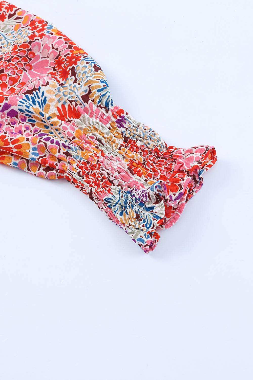 Floral Print Long Puff Sleeve Blouse - Trendsi - Flyclothing LLC