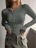 Half Button Long Sleeve T-Shirt - Trendsi - Flyclothing LLC