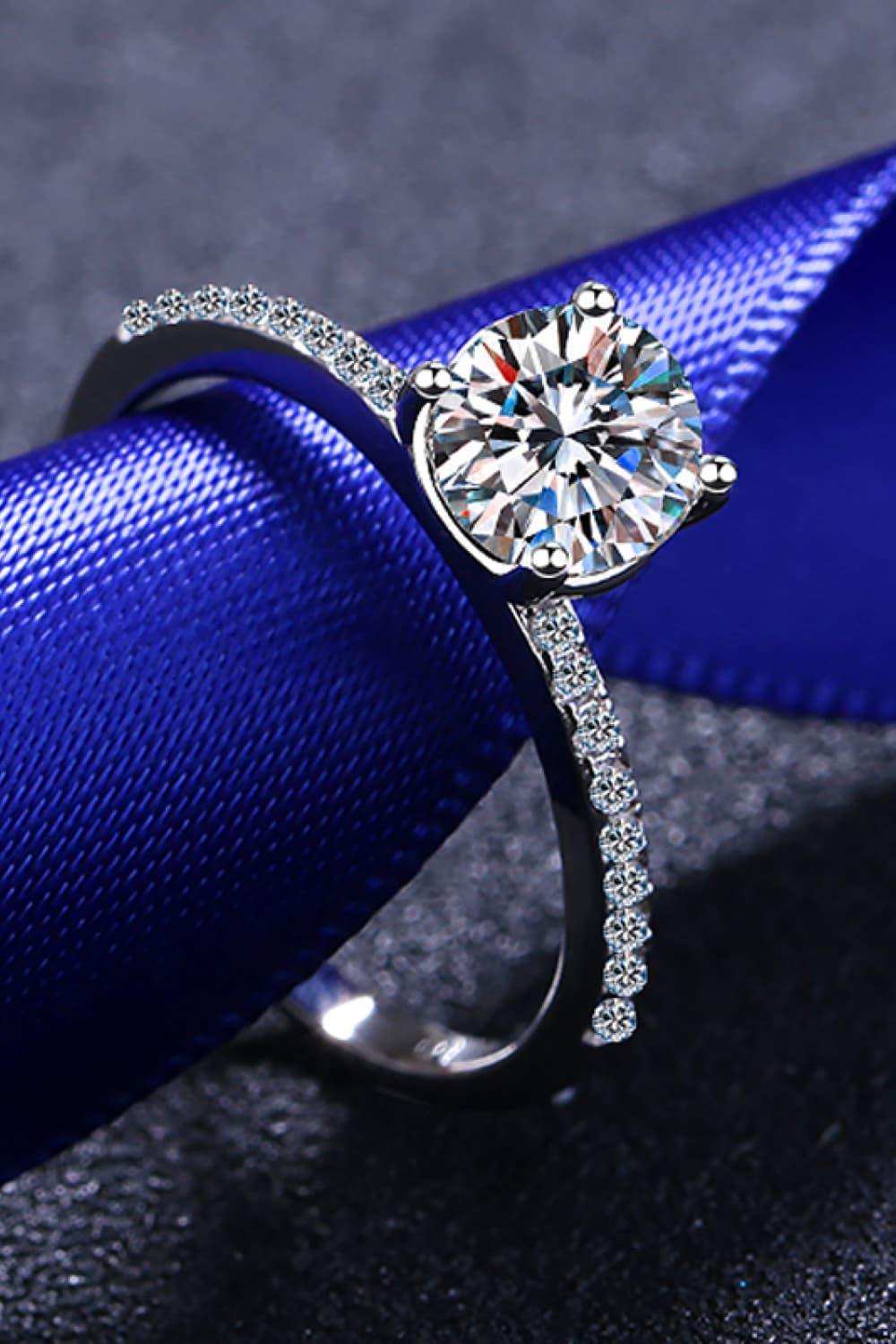 1 Carat Moissanite Rhodium-Plated Side Stone Ring - Trendsi - Flyclothing LLC
