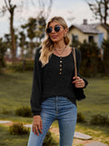 Round Neck Button-Down Long Sleeve Tee - Trendsi - Flyclothing LLC