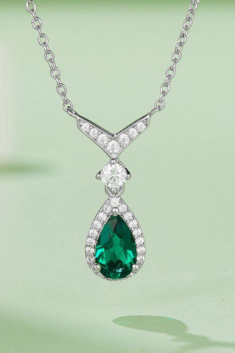 Lab-Grown Emerald Teardrop Necklace - Trendsi - Flyclothing LLC