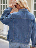 Pocketed Collared Neck Denim Jacket - Trendsi - Flyclothing LLC